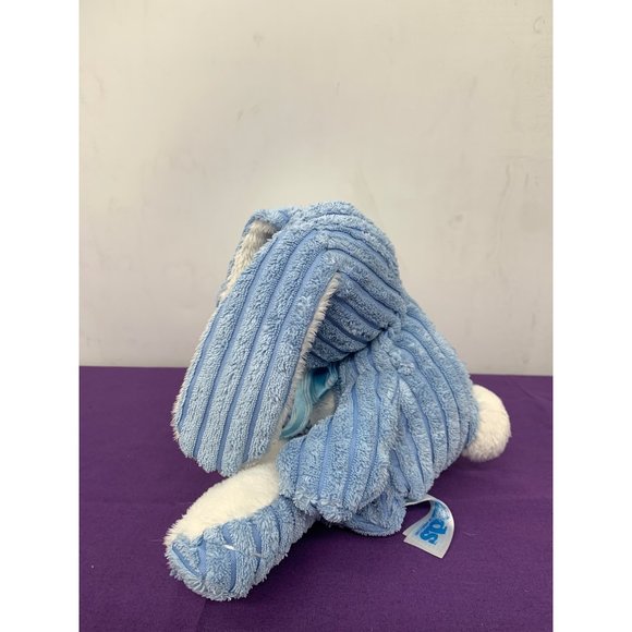Kids of America Corp Blue Corduroy Plush Stuffed Animal Bunny Blue Bow Pink Plas - Picture 6 of 11